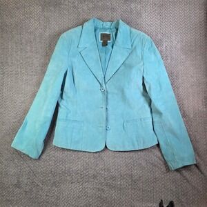 Uniform John Paul Richard Women's Leather Blazer Jacket Aqua Blue Size L